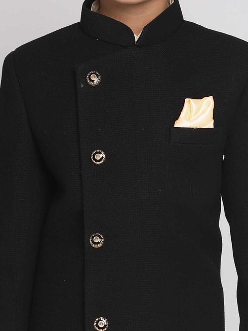 Boy's Black Indo Western Jacket With Kurta And Pyjama Set